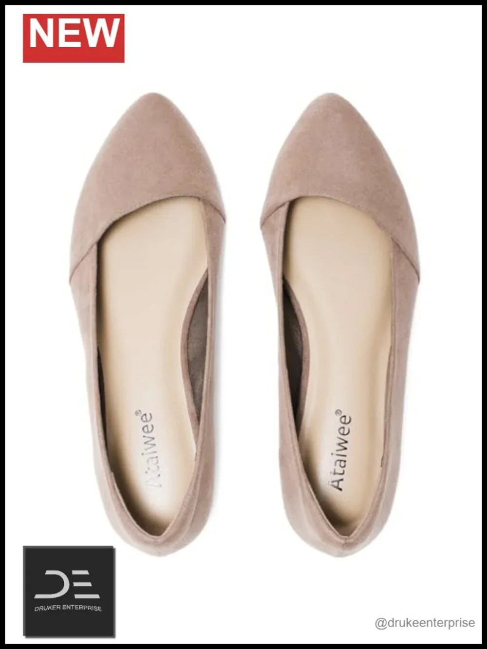 Wide Width Pointed Ballet Flats Faux Suede Slip On Anti Slip Sole